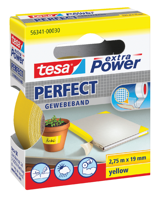 tesa extra Power Perfect extra strong self-adhesive cloth tape,2.75m:19mm, yellow
