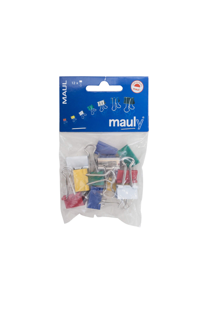 Papierklem MAUL 215 foldback 19mm capaciteit 7mm assorti 12 stuks