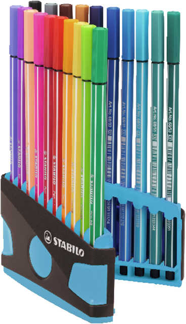 Viltstift  STABILO Pen 68/20 ColorParade in antraciet/turquoise etui medium assorti etui  à 20 stuk