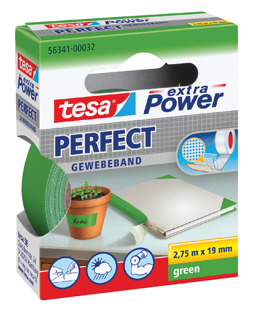 tesa extra Power Perfect extra strong self-adhesive cloth tape,2.75m:19mm, green