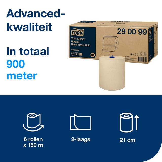 Handdoekrol Tork H1 Matic Advanced 2-laags 150m naturel 290099