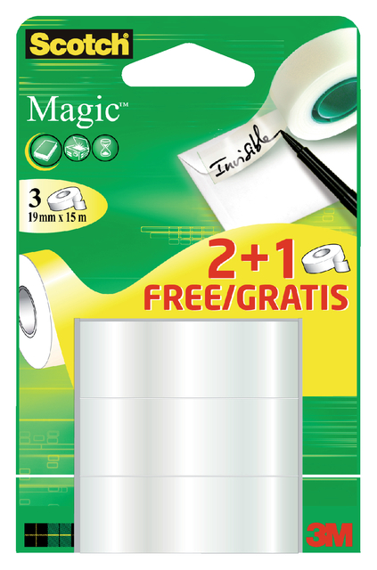 Adhesive Tape Scotch Magic 19mmx15m 2+1 free invisible 3 rolls