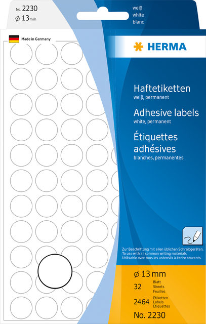 Multi-purpose labels / colour dots, Ø 13 mm, round, white, permanent adhesion,
