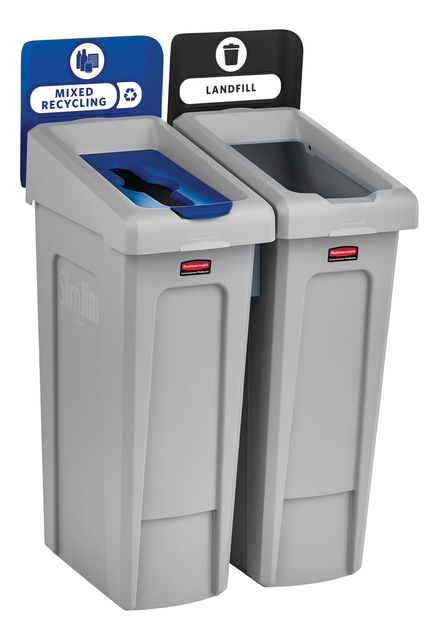 Afvalbak Rubbermaid Slim Jim Recyclestation starterset 87 liter grijs