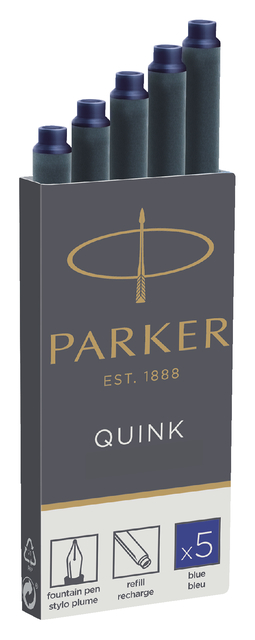 Inktpatroon Parker Quink permanent blauw pak à 5 stuk