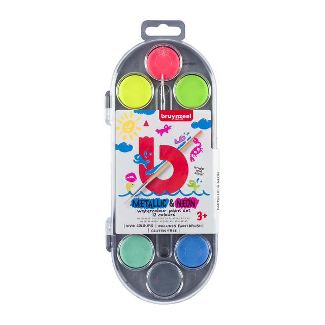Waterverf Bruynzeel inclusief penseel set á 12 metallic- en neonkleure