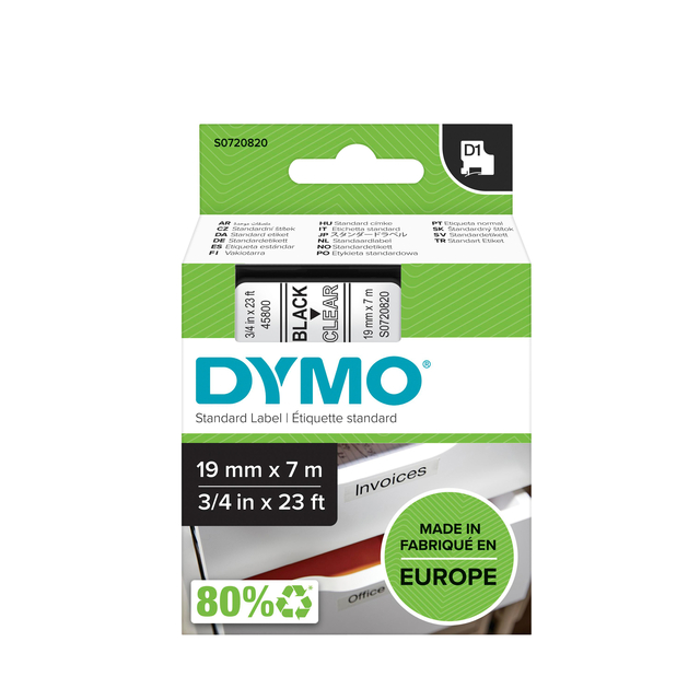 Dymo Tape 19mm Black/Cl 45800/S0720820