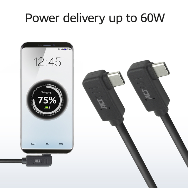 Kabel ACT USB-C hoek links/rechts 10Gbps 2m
