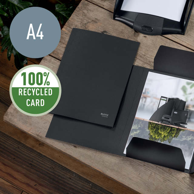 Dossiermap Leitz Recycle A4 3-kleps karton zwart