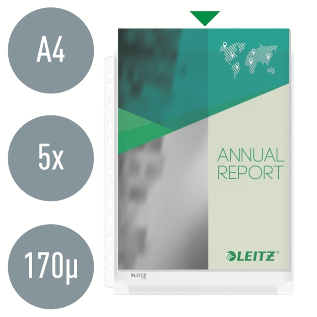 Harmonica showtas Leitz Premium met perforatiestrip 180µ PVC A4 5 stuks glashelder 5 stuks