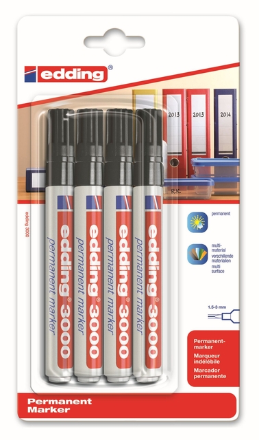 edding 3000 permanent marker blister of 4 black