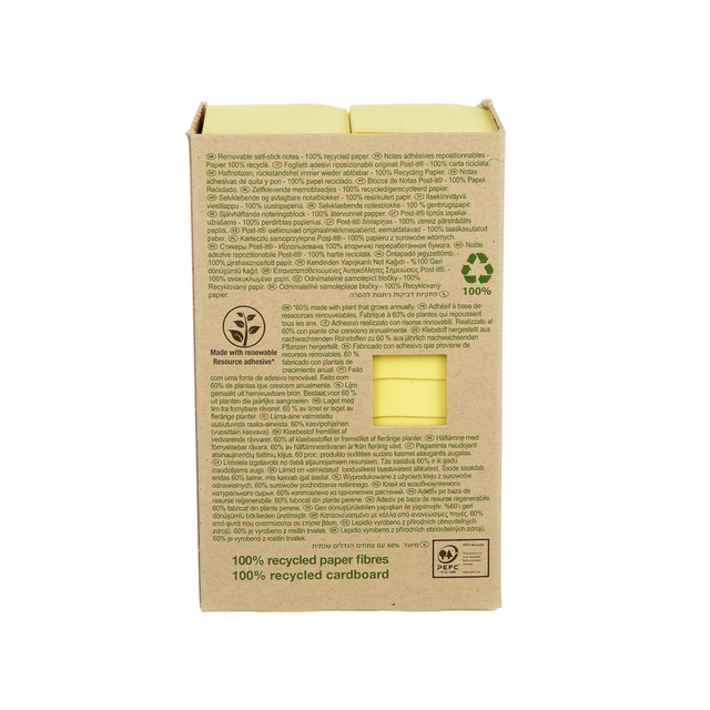 Memo pad Post-it 653 38x51mm recycled yellow 24 pieces