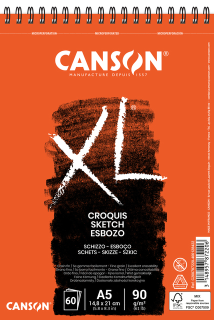 Schetsblok Canson XL A5 60v 90gr spiraal