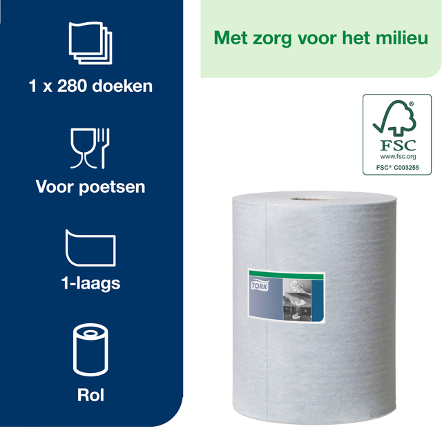 Cleaning Cloth Tork Heavy-Duty W1/2/3 Multifunctional 280 Sheets Blue 530237
