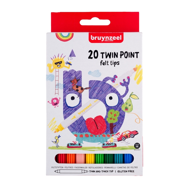 Viltstift Bruynzeel Kids Twin Points blister à 20 stuks assort