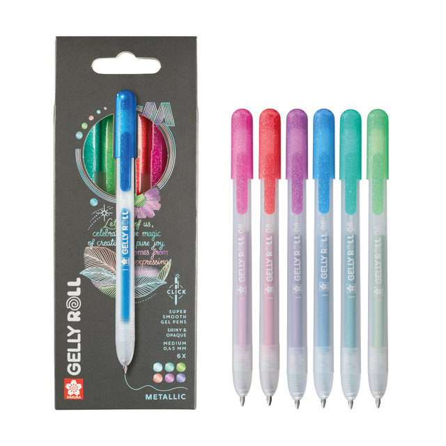 Gelschrijver Sakura Gelly Roll Metallic 08 klikfunctie set à 6 kleuren