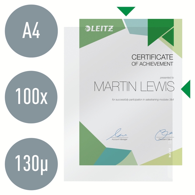 Insteekmap L-model Leitz Premium 0.13mm PP A4 transparant 100 stuks