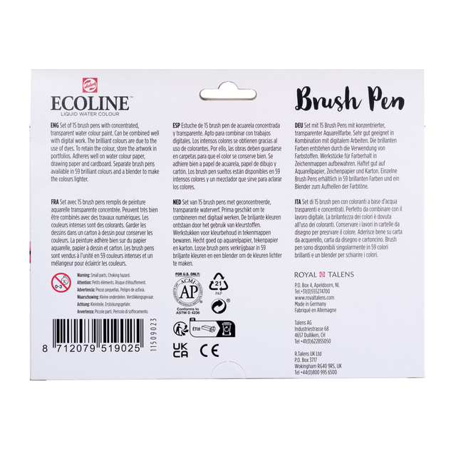 Brushpen Talens Ecoline set á 15 stuks assort