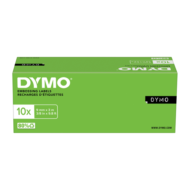 Reliëftape Dymo embossing plastic 9mm wit op zwar