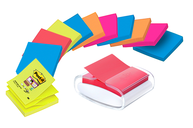 Memo pad dispenser 3M tbv Post-it Z-Note 76x76mm transparant + 12 blok Z-notes