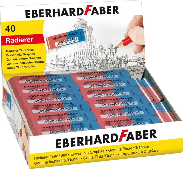 Eraser Eberhard Faber ink/pencil red/blue box of 40 pieces