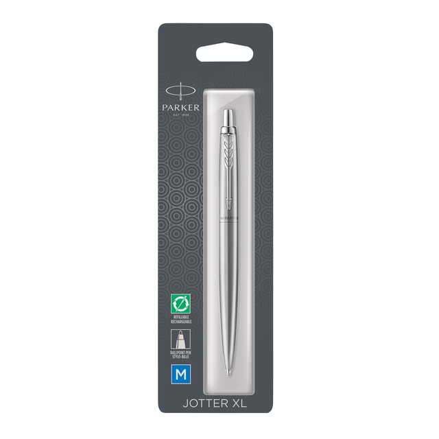 Balpen Parker Jotter XL Monochrome stainless steel medium blister à 1 stu