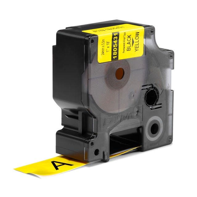 Labeltape Dymo Rhino industrieel vinyl 24mm zwart op geel