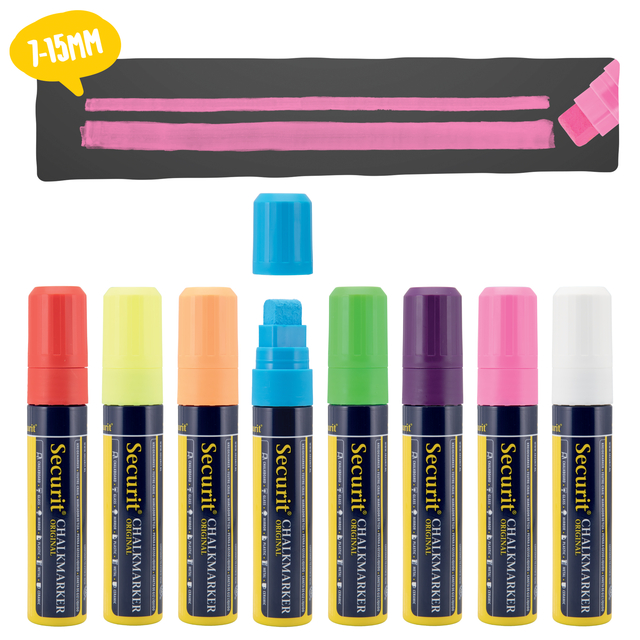 Krijtstift Securit SMA-720 blok ass 7-15mm blister à 8 stuk