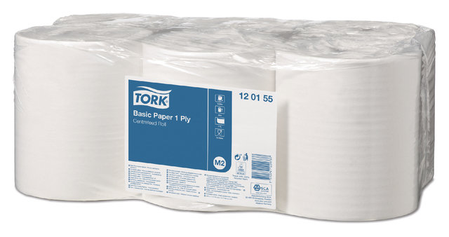 Cleaning paper Tork Basic M2 center feed 1-ply 300m white 120155