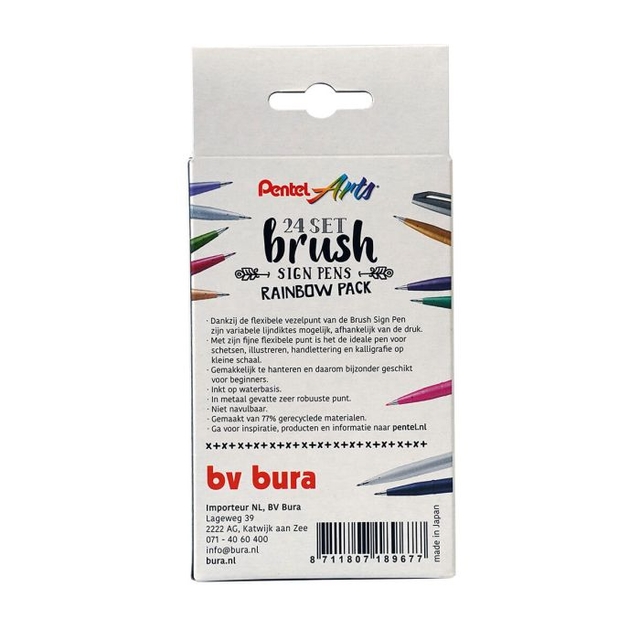 Brushpen Pentel Sign SES15C Rainbow assorti set à 24 stuk