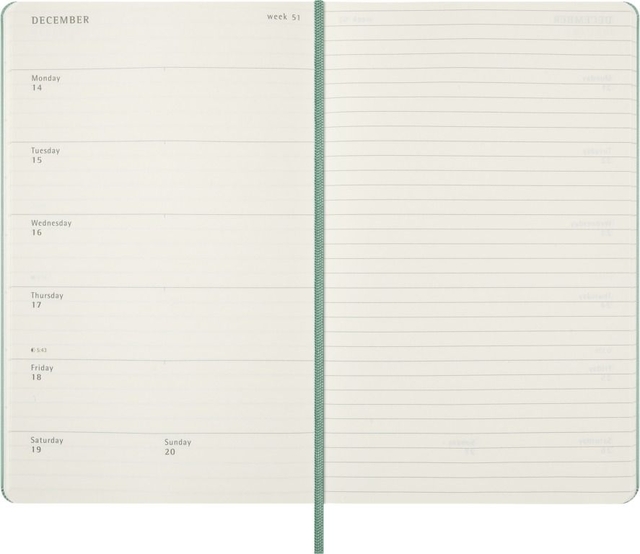 Agenda 2027 Moleskine 12M Planner Weekly 7dagen/1pagina large hc sage green