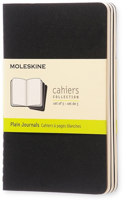 Schrift Moleskine 90x140mm blanco 240 pagina's 70gr zwart set à 3 stuk