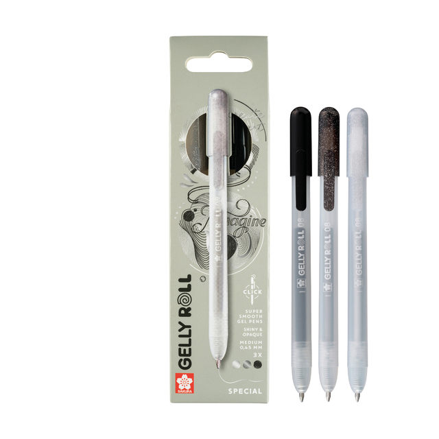 Gelschrijver Sakura Gelly Roll Special 08 klikfunctie set à 3 kleuren zilve