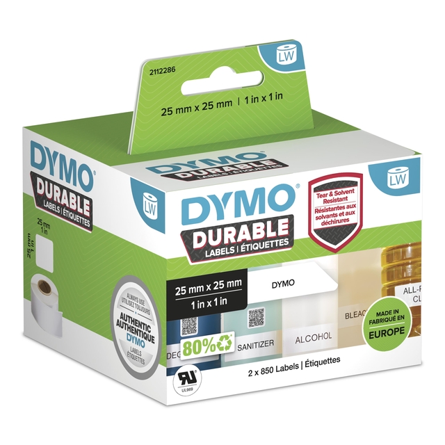 Etiket Dymo LabelWriter industrieel 25x25mm 2 rollen á 850 stuks wi