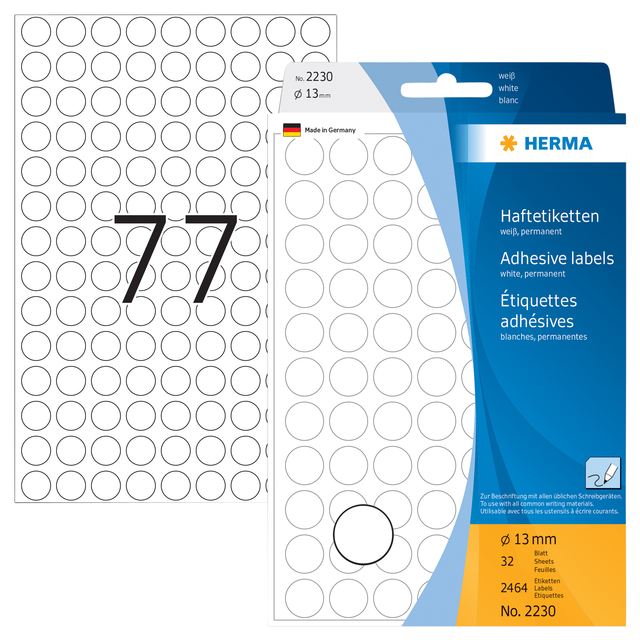 Multi-purpose labels / colour dots, Ø 13 mm, round, white, permanent adhesion,