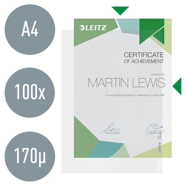 Insteekmap L-model Leitz Premium copy safe 0.17mm PP A4 transparant 100 stuks
