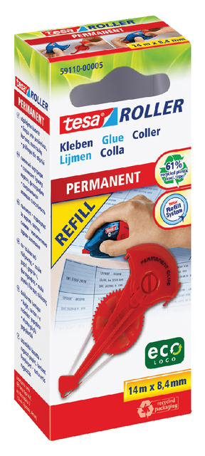 tesa Roller Permanent Gluing ecoLogo, adhesive roller, 14m:8.4mm, refill