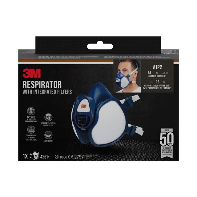 Mondmasker 3M met geïntegreerde filters 4251+, A1P2 organische dampen