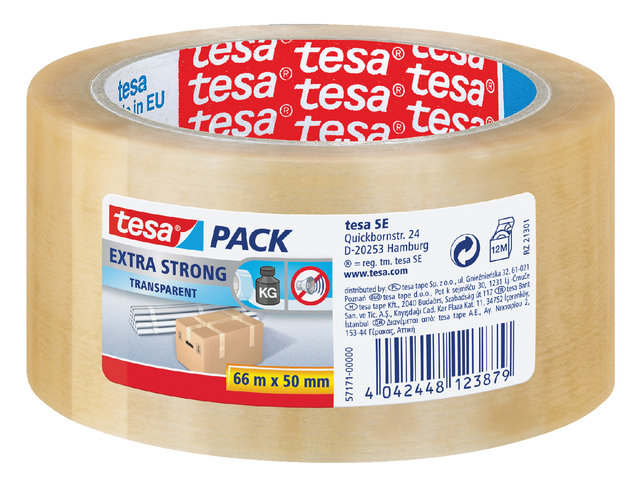 tesapack extra strong packaging tape, 66m:50mm, transparent