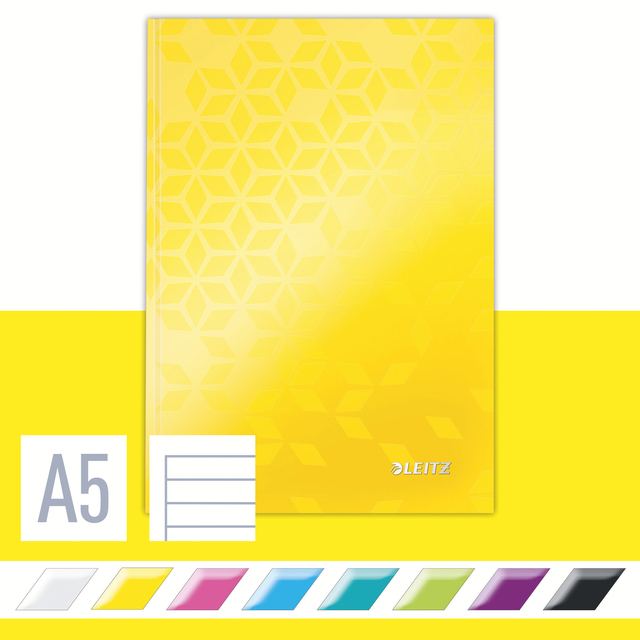 Notitieboek Leitz WOW A5 160blz 90gr lijn geel