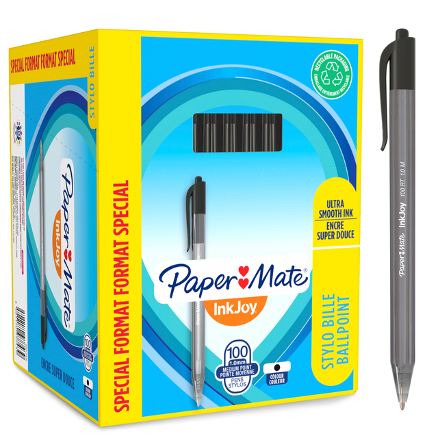Balpen Paper Mate Inkjoy 100RT medium zwart valuepack 80+20 gratis