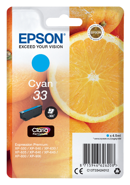 EPSON Singlepack Cyan 33 Claria Premium
