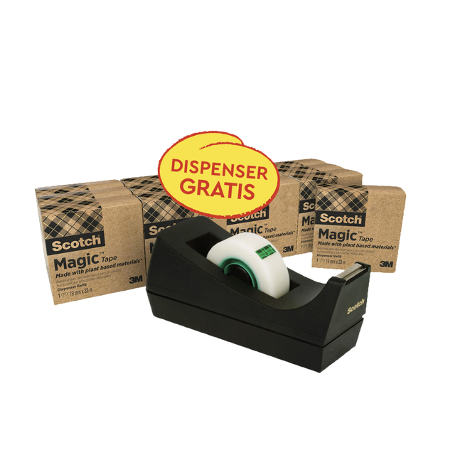 Tape Scotch Magic 810 19mmx33m transparent 14 rolls + tape holder black