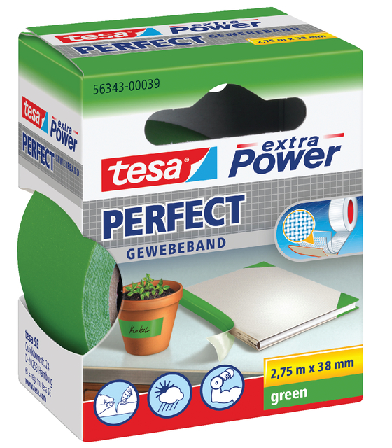 tesa extra Power Perfect extra strong self-adhesive cloth tape,2.75m:38mm, green