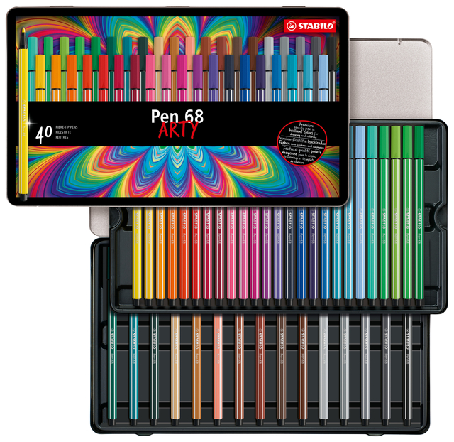 Viltstift STABILO Pen 68/40 Arty medium assorti blik à 40 stuk