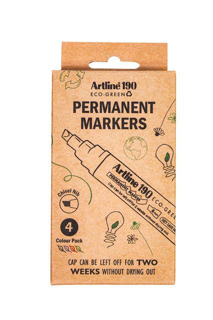 Permanent marker Artline 190  Dry Safe Eco schuin 2-5mm assorti 4 stuks