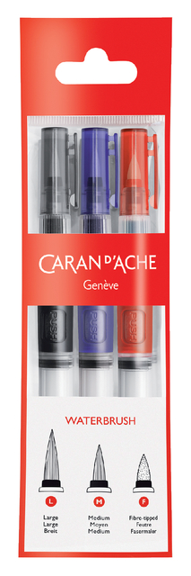 Penseel Caran d'Ache medium, breed , fibre tip set à 3s