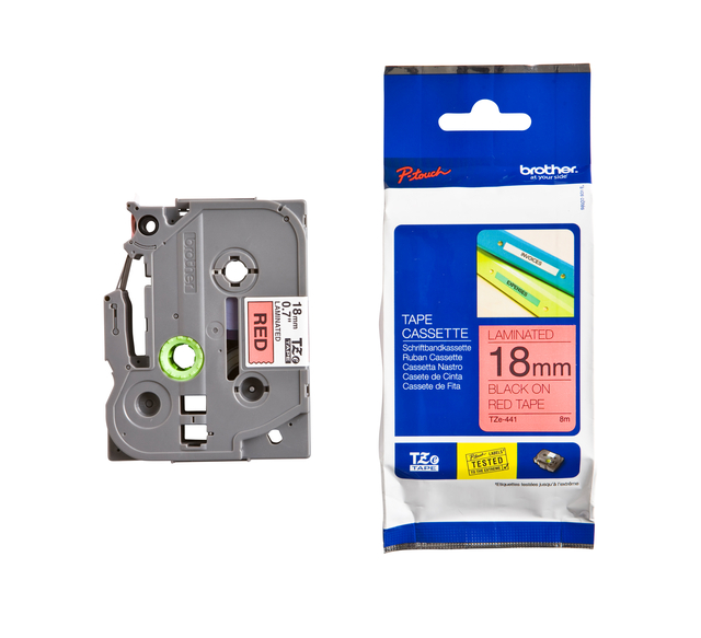 Labeltape Brother P-touch TZe-441 standaard 18mm zwart op rood