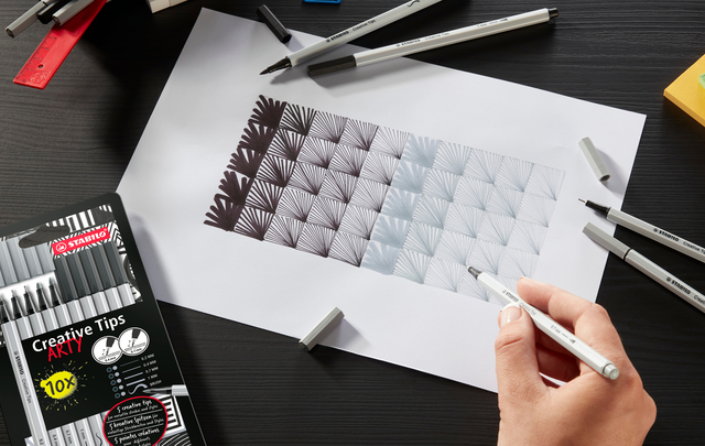 Creative Tips STABILO Arty assorti tips zwart en grijs blister à 10 stuks