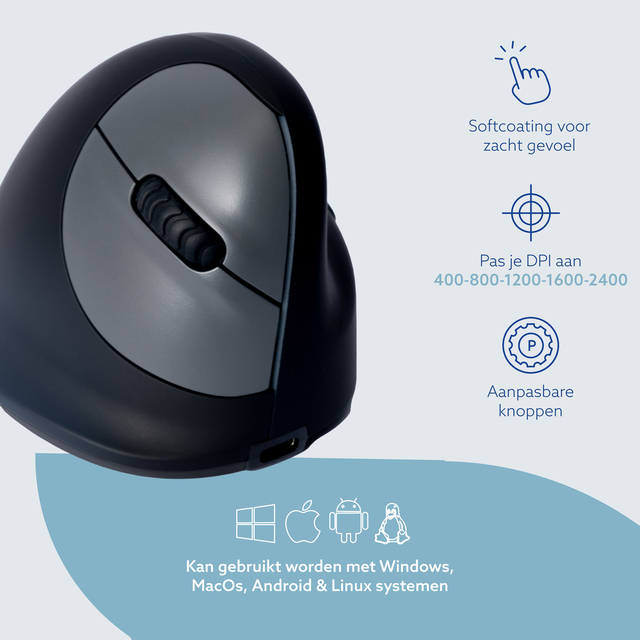 R-Go HE Mouse, Ergonomic mouse, Medium (165-195mm), Right Handed, wireless